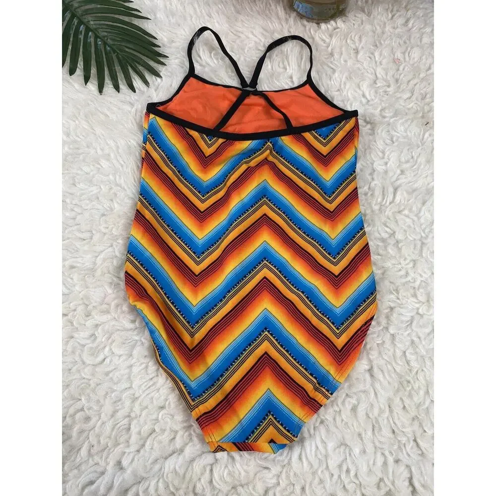 Joe Boxer Girls 1-Piece Swim Suit Multicolor Orange STRIPE NWT size 10